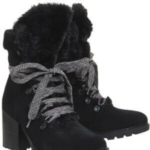 Kendall + Kylie Women’s Black Faux-Fur Lace-Up Ankle Boots